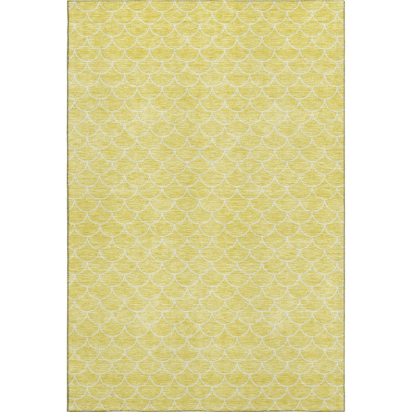 HomeRoots 10' X 14' Yellow & Ivory Geometric Area Rug - Washable, UV Protected, Stain-Resistant for Modern Spaces 674209