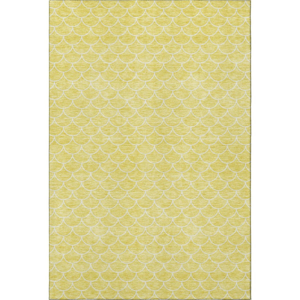 HomeRoots 10' X 14' Yellow & Ivory Geometric Area Rug - Washable, UV Protected, Stain-Resistant for Modern Spaces 674209