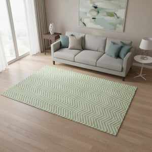 HomeRoots 5' X 8' Artichoke Green Chevron Area Rug - Stylish, Washable, Durable, UV-Protected for Modern Homes 674211