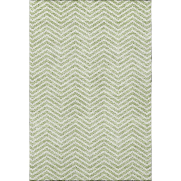 HomeRoots 5' X 8' Artichoke Green Chevron Area Rug - Stylish, Washable, Durable, UV-Protected for Modern Homes 674211