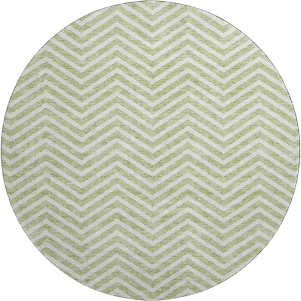 HomeRoots 8' Artichoke Green Chevron Round Rug - Washable, UV-Protected, Stylish, Durable, Easy-Care Design 674212
