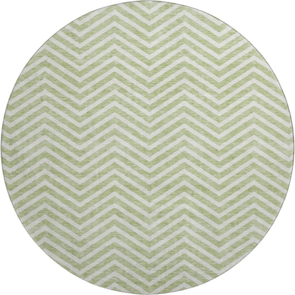 HomeRoots 8' Artichoke Green Chevron Round Rug - Washable, UV-Protected, Stylish, Durable, Easy-Care Design 674212