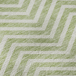 HomeRoots 8' Artichoke Green Chevron Round Rug - Washable, UV-Protected, Stylish, Durable, Easy-Care Design 674212
