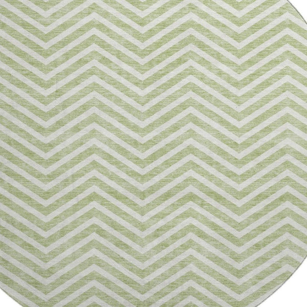 HomeRoots 8' Artichoke Green Chevron Round Rug - Washable, UV-Protected, Stylish, Durable, Easy-Care Design 674212
