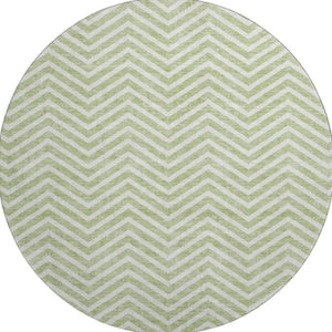 HomeRoots 8' Artichoke Green Chevron Round Rug - Washable, UV-Protected, Stylish, Durable, Easy-Care Design 674212