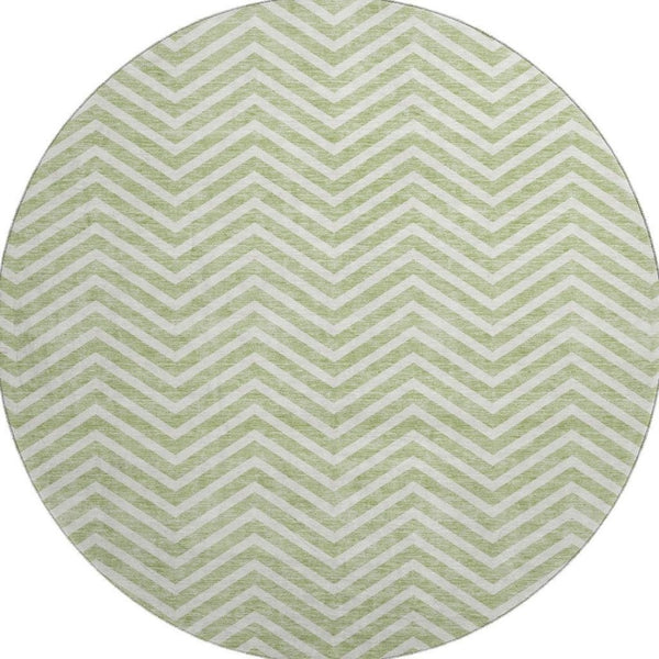 HomeRoots 8' Artichoke Green Chevron Round Rug - Washable, UV-Protected, Stylish, Durable, Easy-Care Design 674212