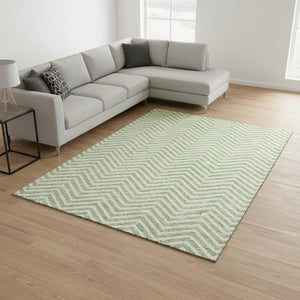 HomeRoots 8' X 10' Artichoke Green Chevron Area Rug - Stylish, Washable, UV Protected for Family Homes & Patios 674213