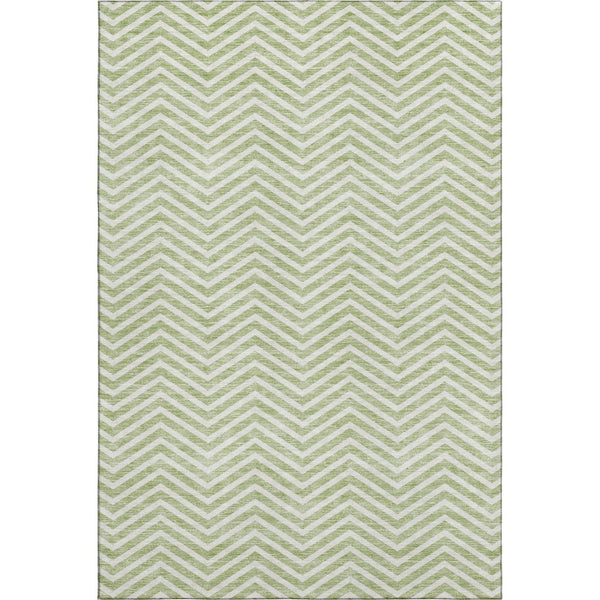 HomeRoots 8' X 10' Artichoke Green Chevron Area Rug - Stylish, Washable, UV Protected for Family Homes & Patios 674213