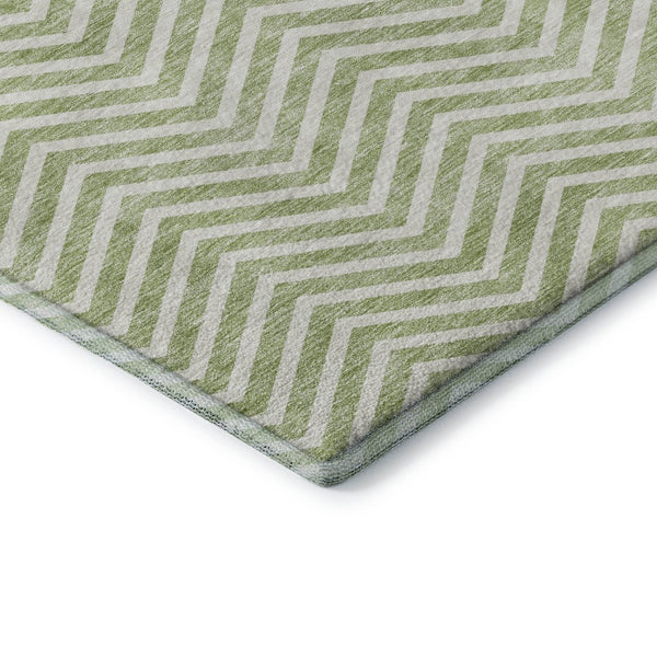 HomeRoots 8' X 10' Artichoke Green Chevron Area Rug - Stylish, Washable, UV Protected for Family Homes & Patios 674213