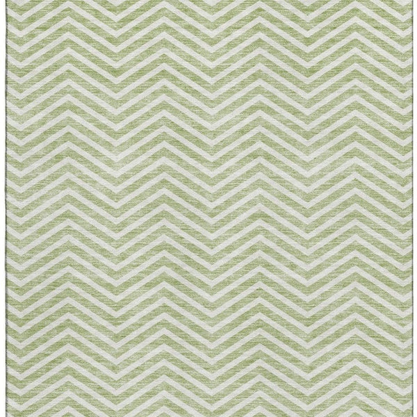 HomeRoots 8' X 10' Artichoke Green Chevron Area Rug - Stylish, Washable, UV Protected for Family Homes & Patios 674213