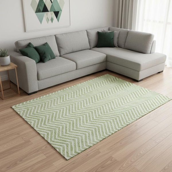 HomeRoots 10' Artichoke Green & Ivory Chevron Washable Area Rug with UV Protection for Kids & Pets' Spaces 674215