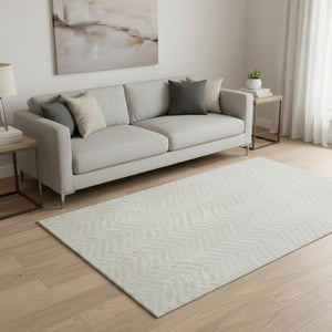 HomeRoots 5' X 8' Chevron Area Rug in Beige and Ivory - Washable, Stain-Resistant, UV Protected & Durable Design 674217