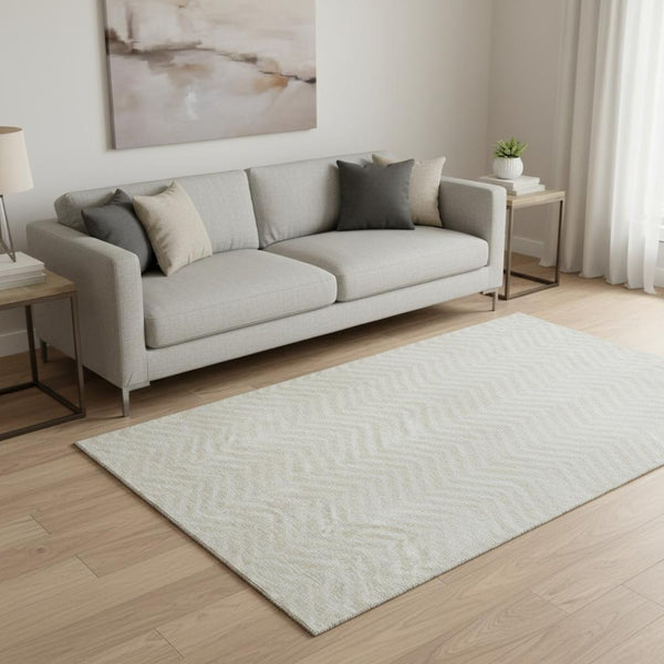 HomeRoots 5' X 8' Chevron Area Rug in Beige and Ivory - Washable, Stain-Resistant, UV Protected & Durable Design 674217