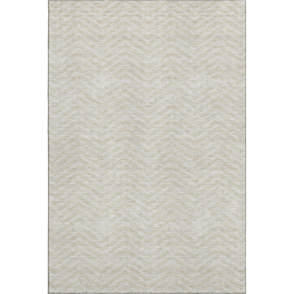 HomeRoots 5' X 8' Chevron Area Rug in Beige and Ivory - Washable, Stain-Resistant, UV Protected & Durable Design 674217
