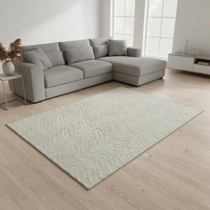 HomeRoots 8' X 10' Beige and Ivory Chevron Area Rug – Durable, Washable, UV-Protected for Family-Friendly Spaces 674219