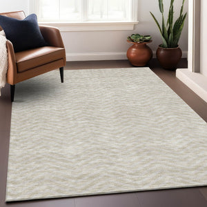 HomeRoots 8' X 10' Beige and Ivory Chevron Area Rug – Durable, Washable, UV-Protected for Family-Friendly Spaces 674219