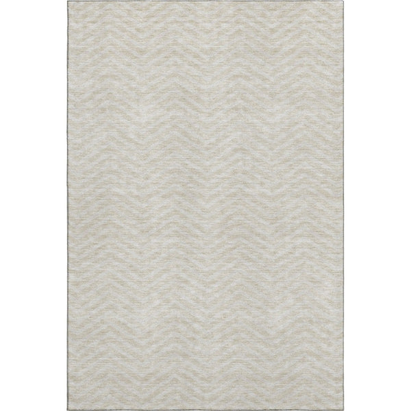HomeRoots 8' X 10' Beige and Ivory Chevron Area Rug – Durable, Washable, UV-Protected for Family-Friendly Spaces 674219