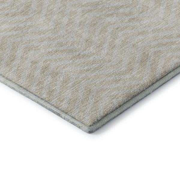 HomeRoots 8' X 10' Beige and Ivory Chevron Area Rug – Durable, Washable, UV-Protected for Family-Friendly Spaces 674219