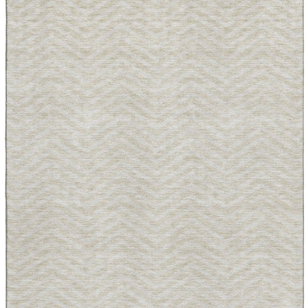 HomeRoots 8' X 10' Beige and Ivory Chevron Area Rug – Durable, Washable, UV-Protected for Family-Friendly Spaces 674219