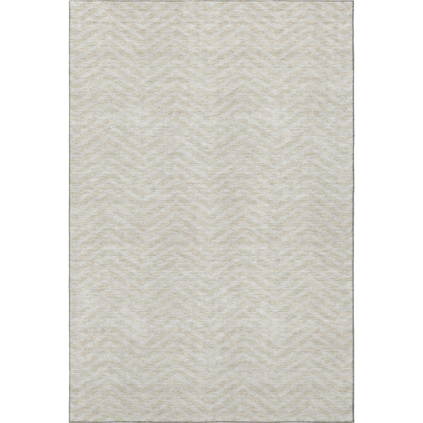 HomeRoots 8' X 10' Beige and Ivory Chevron Area Rug – Durable, Washable, UV-Protected for Family-Friendly Spaces 674219