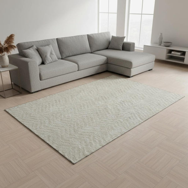 HomeRoots 9' X 12' Beige and Ivory Chevron Area Rug - Modern, Washable, Stain-Resistant with UV Protection! 674220