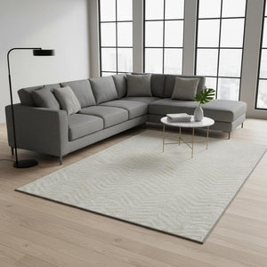HomeRoots 10' X 14' Beige And Ivory Chevron Area Rug - Washable, UV Protected, Stylish, Durable & Stain Resistant 674221