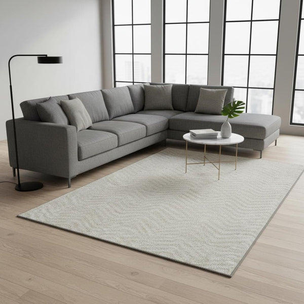 HomeRoots 10' X 14' Beige And Ivory Chevron Area Rug - Washable, UV Protected, Stylish, Durable & Stain Resistant 674221