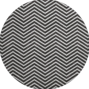 HomeRoots 8' Black And Ivory Chevron Round Rug - UV-Protected, Washable, Durable for High Traffic Spaces! 674224