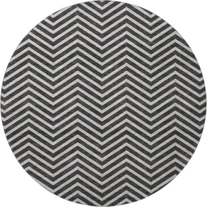 HomeRoots 8' Black And Ivory Chevron Round Rug - UV-Protected, Washable, Durable for High Traffic Spaces! 674224