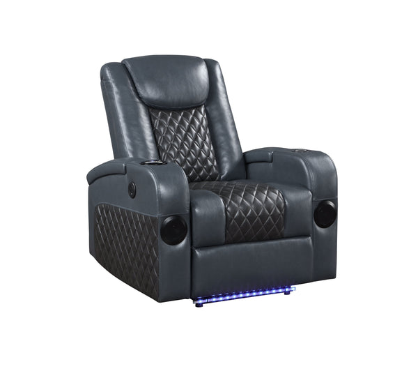 English Elm Blue Modern Power Recliner with LED, Bluetooth Speakers, Wireless Charger, Cooling Cup Holder Bliss B062P215428