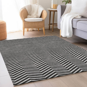 HomeRoots 10' X 14' Black And Ivory Chevron Area Rug - Durable, Washable, UV Protected for High-Traffic Homes 674227