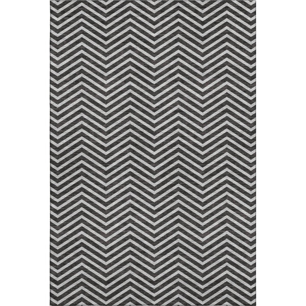 HomeRoots 10' X 14' Black And Ivory Chevron Area Rug - Durable, Washable, UV Protected for High-Traffic Homes 674227