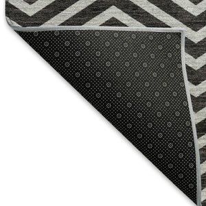 HomeRoots 10' X 14' Black And Ivory Chevron Area Rug - Durable, Washable, UV Protected for High-Traffic Homes 674227