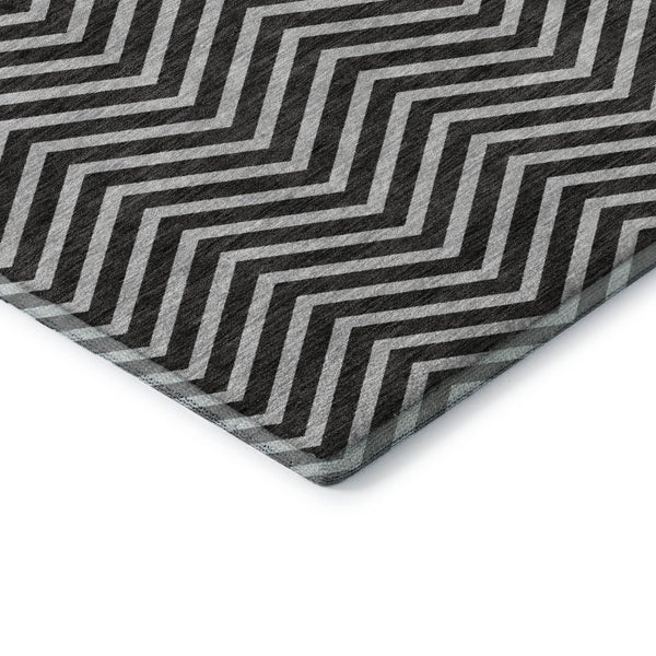 HomeRoots 10' X 14' Black And Ivory Chevron Area Rug - Durable, Washable, UV Protected for High-Traffic Homes 674227