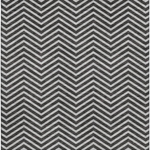 HomeRoots 10' X 14' Black And Ivory Chevron Area Rug - Durable, Washable, UV Protected for High-Traffic Homes 674227