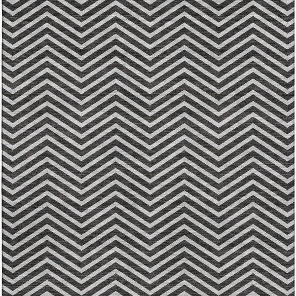 HomeRoots 10' X 14' Black And Ivory Chevron Area Rug - Durable, Washable, UV Protected for High-Traffic Homes 674227