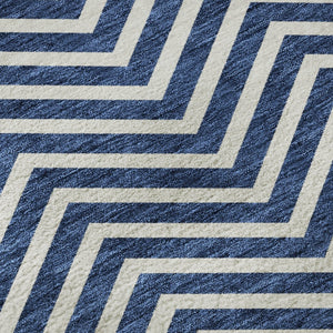 HomeRoots 5' X 8' Blue and Ivory Chevron Rug - Modern, Washable, UV-Protected for High-Traffic Homes & Decor 674229