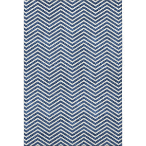 HomeRoots 5' X 8' Blue and Ivory Chevron Rug - Modern, Washable, UV-Protected for High-Traffic Homes & Decor 674229
