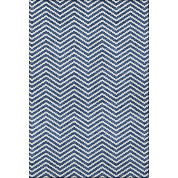 HomeRoots 5' X 8' Blue and Ivory Chevron Rug - Modern, Washable, UV-Protected for High-Traffic Homes & Decor 674229
