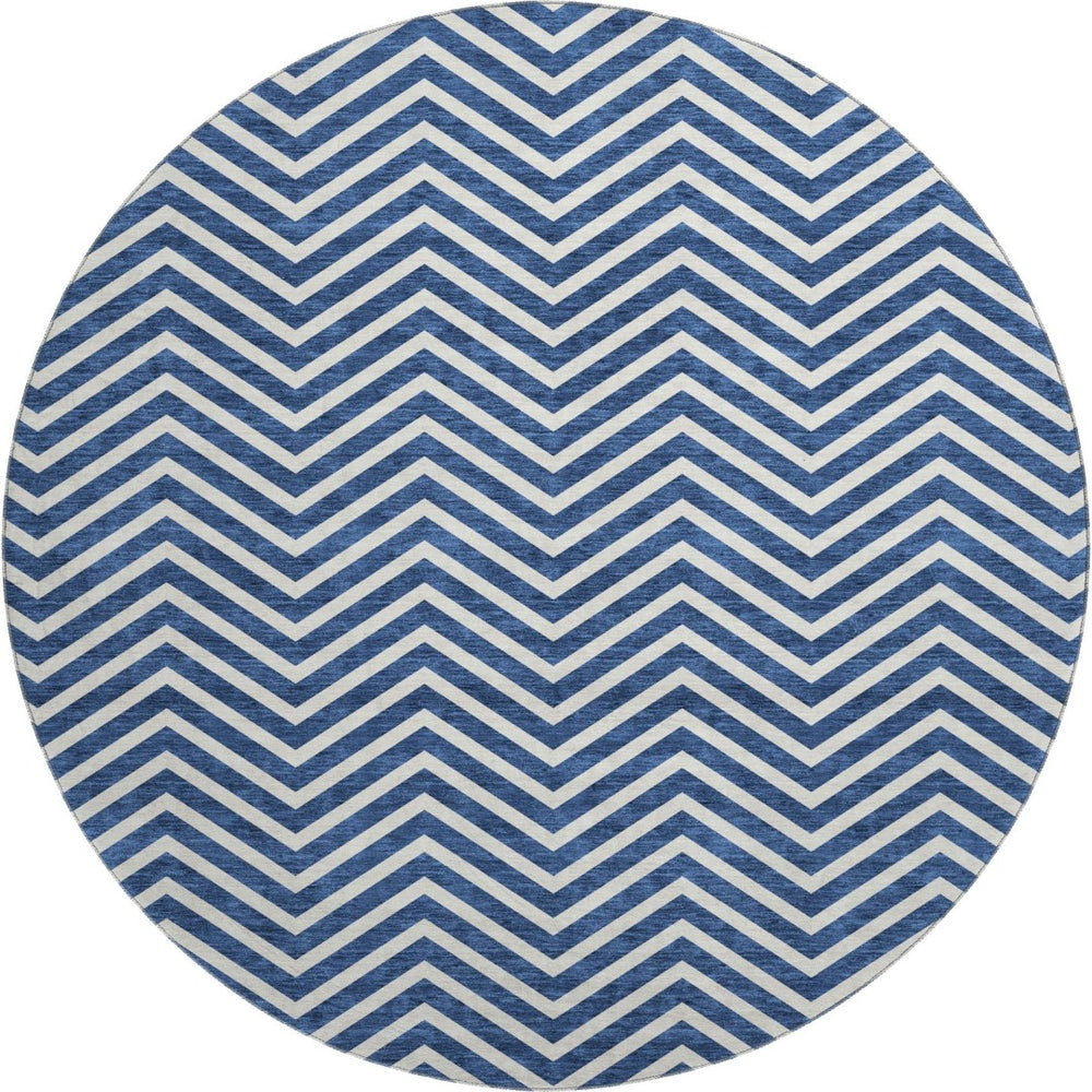HomeRoots 8' Blue And Ivory Chevron Round Rug - Durable, Washable, UV Protected for Indoor & Outdoor Use! 674230