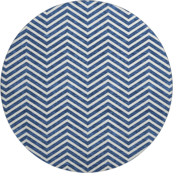 HomeRoots 8' Blue And Ivory Chevron Round Rug - Durable, Washable, UV Protected for Indoor & Outdoor Use! 674230