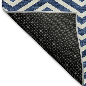 HomeRoots 8' X 10' Blue And Ivory Chevron Rug - Durable, Washable, UV Protected for Modern Living Spaces! 674231