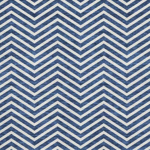 HomeRoots 8' X 10' Blue And Ivory Chevron Rug - Durable, Washable, UV Protected for Modern Living Spaces! 674231