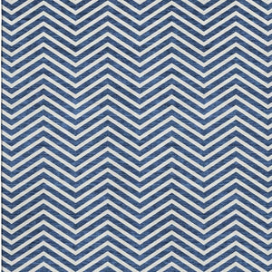HomeRoots 8' X 10' Blue And Ivory Chevron Rug - Durable, Washable, UV Protected for Modern Living Spaces! 674231