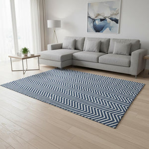 HomeRoots 9' X 12' Blue And Ivory Chevron Area Rug - Stylish, Washable, UV-Protected, Perfect for Busy Homes 674232
