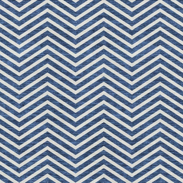 HomeRoots 9' X 12' Blue And Ivory Chevron Area Rug - Stylish, Washable, UV-Protected, Perfect for Busy Homes 674232