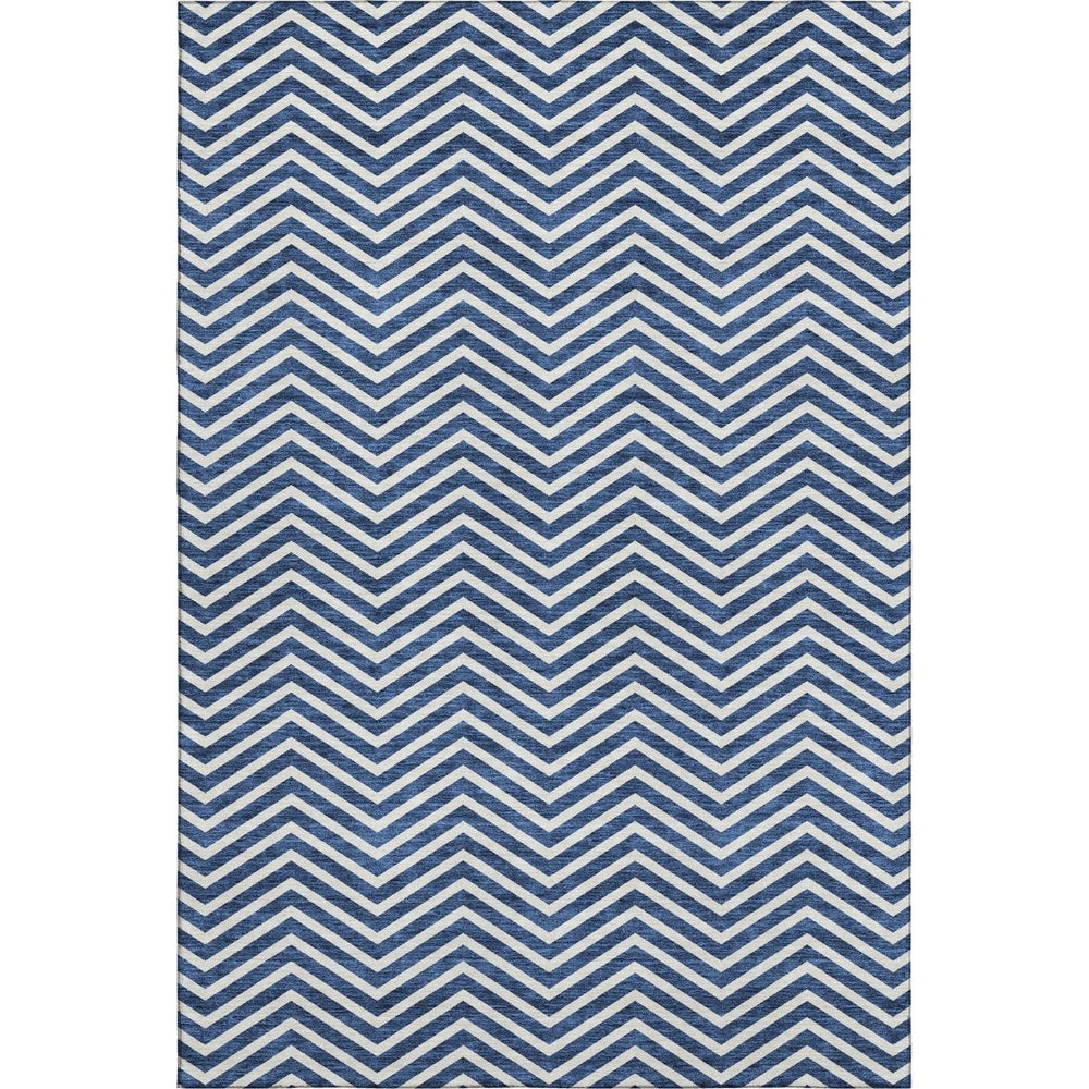 HomeRoots 10' Blue and Ivory Chevron Washable Area Rug - UV Resistant, Stain-Proof, Perfect for High Traffic Spaces 674233