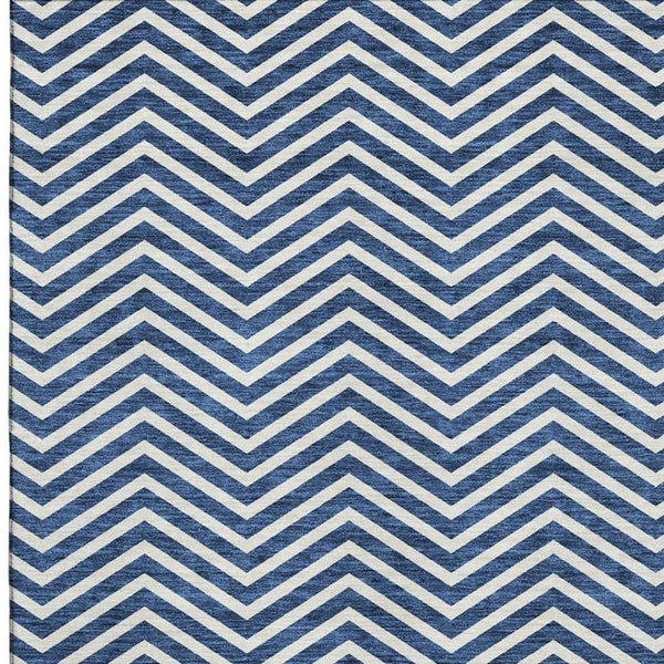 HomeRoots 10' Blue and Ivory Chevron Washable Area Rug - UV Resistant, Stain-Proof, Perfect for High Traffic Spaces 674233