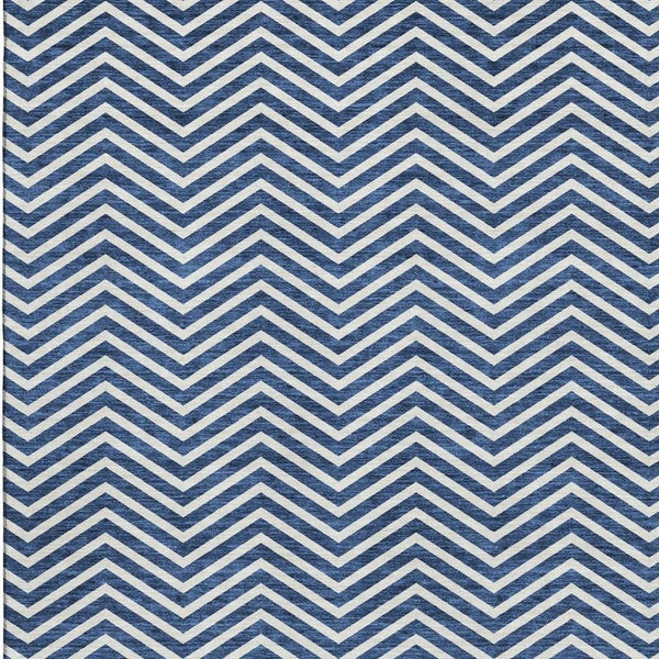 HomeRoots 10' Blue and Ivory Chevron Washable Area Rug - UV Resistant, Stain-Proof, Perfect for High Traffic Spaces 674233