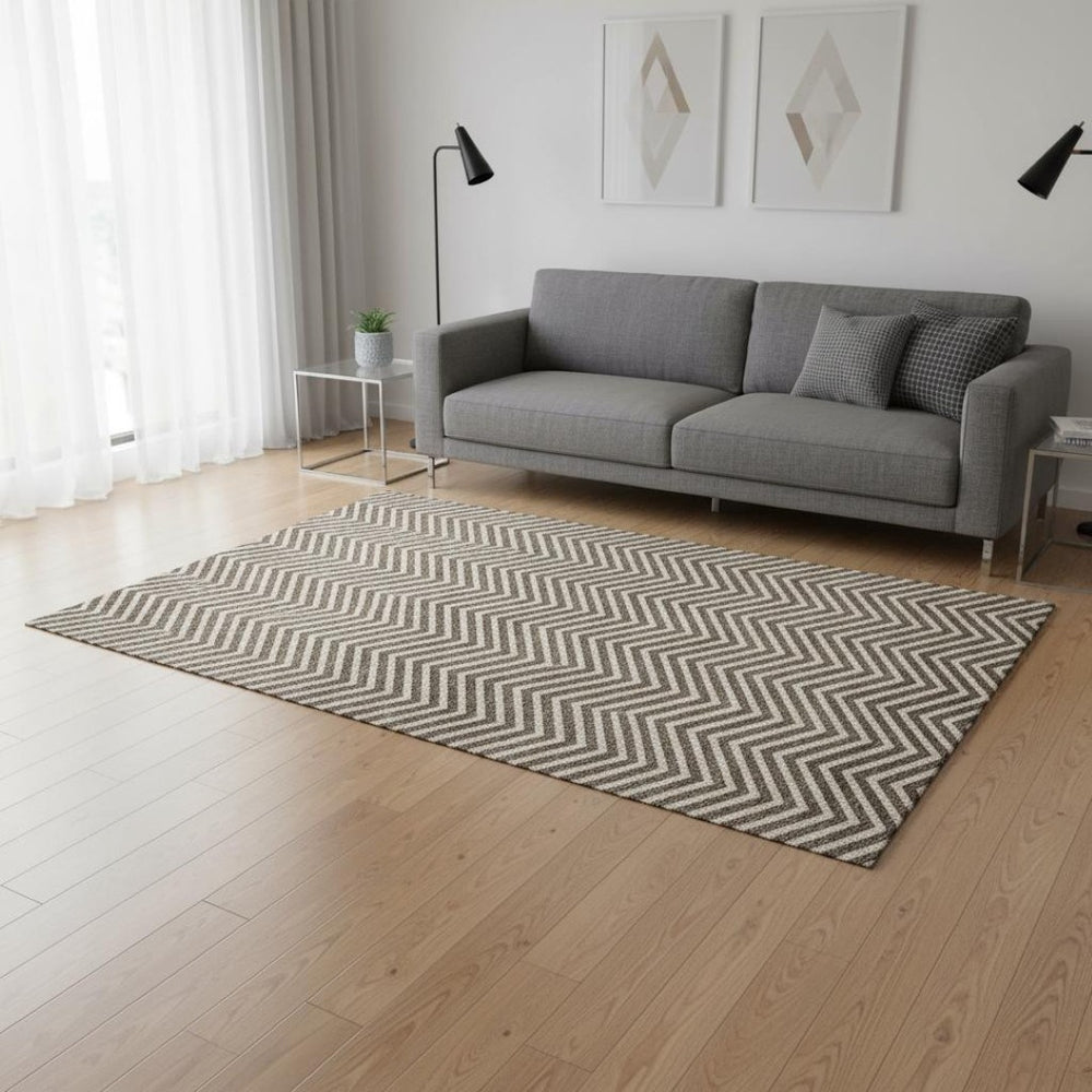 HomeRoots 5' X 8' Brown And Beige Chevron Area Rug – Stylish, Washable, UV-Protected, Ideal for Busy Homes! 674235